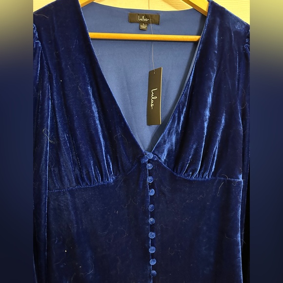 NWT Lulus Make it Merry Royal Blue Velvet Long Sleeve Button-Up Mini Dress - Picture 6 of 6